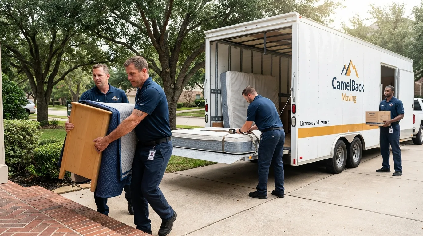Crew loading residential truck for cross-state move from Arlington Heights, IL