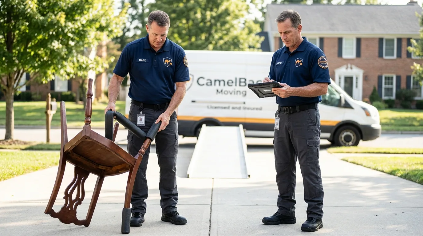 Movers inspecting furniture for damage prevention before loading in Arlington Heights, IL