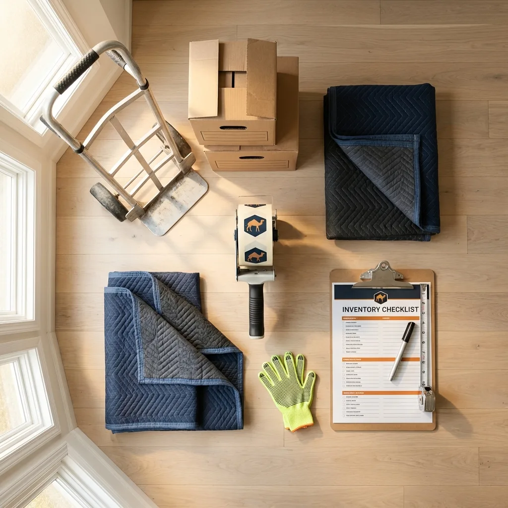 Professional moving supplies and packing materials layout for Arlington Heights residential relocations